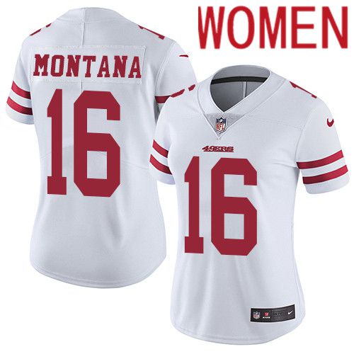 Women San Francisco 49ers 16 Joe Montana Nike White Vapor Limited NFL Jersey